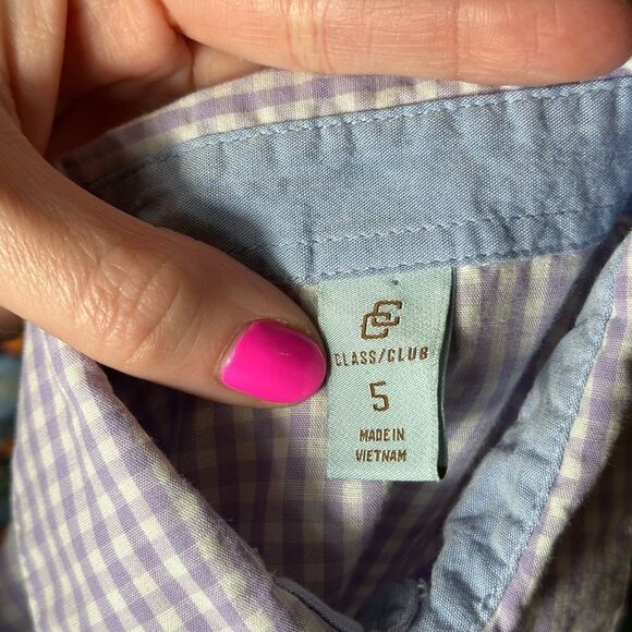 Class Club Boys Purple Gingham Long Sleeve Button Down Shirt - Picture 5 of 5